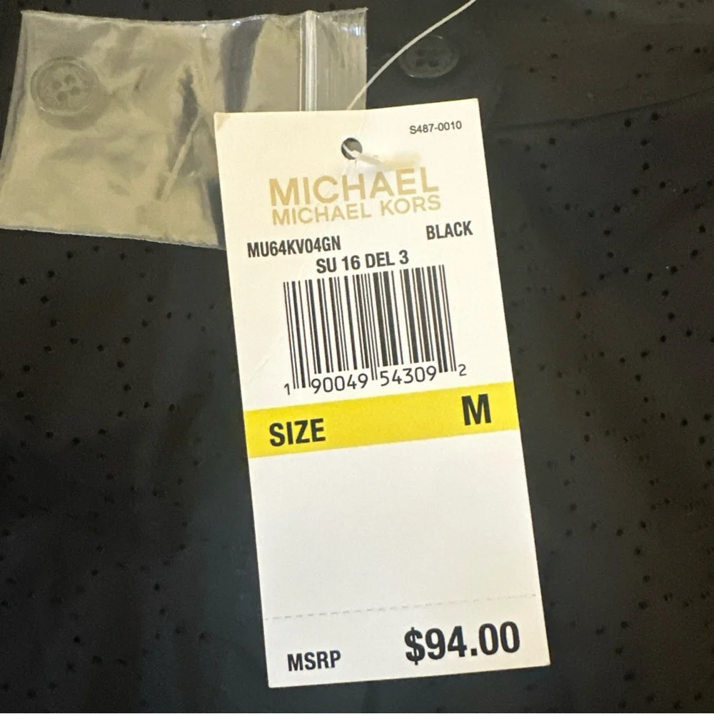 Michael Kors M Black Shirt Sleeveless Eyelet 100% Cotton Button Down NWT $94